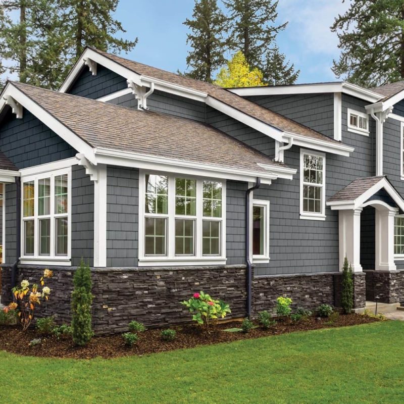 stone and wood shingle siding
