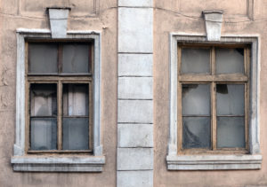 Old windows in stone building