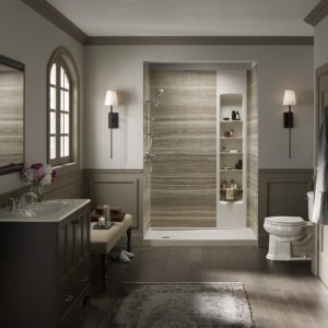 A beautiful modern bathroom with a walk-in shower